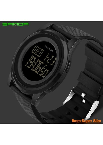 Siyah Siyah Sanda Marka 9mm Süper Ince Erkek Saati Lüks Elektronik LED Dijital Saatler Adam Saat Erkek Kol Saati Relogio Masculino 337 (Yurt Dışından) fiyatları