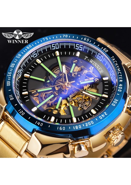 GMT1190-3 Kazanan Mavi Işık Cam Yeni Moda Erkek Saatler Siyah Altın Paslanmaz Çelik Su Geçirmez Spor Otomatik Izle Aydınlık Saat (Yurt Dışından) fiyatları