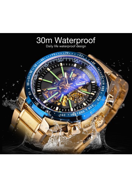 GMT1190-3 Kazanan Mavi Işık Cam Yeni Moda Erkek Saatler Siyah Altın Paslanmaz Çelik Su Geçirmez Spor Otomatik Izle Aydınlık Saat (Yurt Dışından) indirimleri