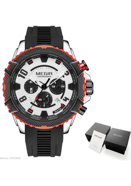 Siyah Kırmızı Kutu Megır Moda Izle Erkekler Için Turuncu Silikon Kayış Spor Kronograf Kuvars Kol Saati Tarih 24 Saat Ekran 3ATM Su Geçirmez (Yurt Dışından)