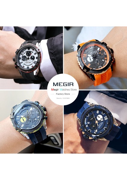 Siyah Kırmızı Kutu Megır Moda Izle Erkekler Için Turuncu Silikon Kayış Spor Kronograf Kuvars Kol Saati Tarih 24 Saat Ekran 3ATM Su Geçirmez (Yurt Dışından) fiyatları