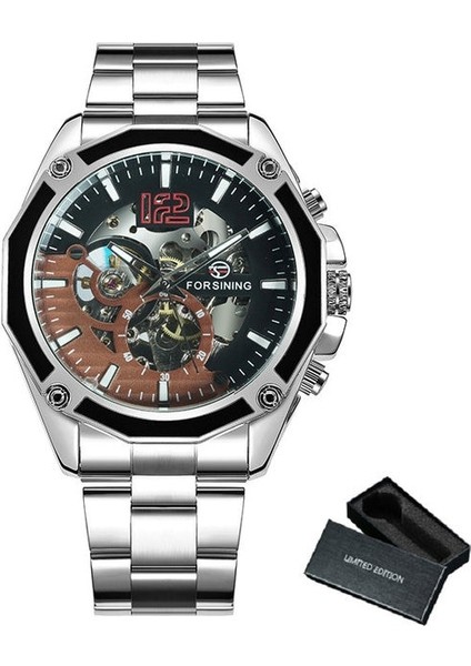 Bo Gümüş Kahve Forsining Steampunk Dişli Tasarımı Otomatik Izle Erkekler Altın Paslanmaz Çelik Lüks Erkek Saatler Üst Marka Lüks Kol Saati (Yurt Dışından)