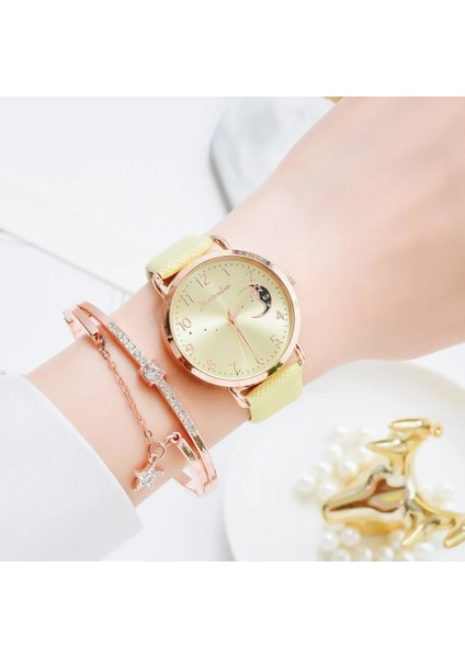 XR4379-RD-RG Kadın Izle Ay Numaraları Dial Bilezik Saatler Set Bayanlar Deri Band Kuvars Kol Saati Kadın Kadın Saat Relogio Mujer Sıcak (Yurt Dışından)