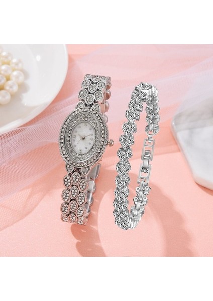 1 Izle ve Bilezik 2 Adet Set Quartz Saat 2022 Yeni Moda Lüks Tam Elmas Bayanlar Bilezik Saatler Kadın Kadın Saat Relogio Feminino (Yurt Dışından)