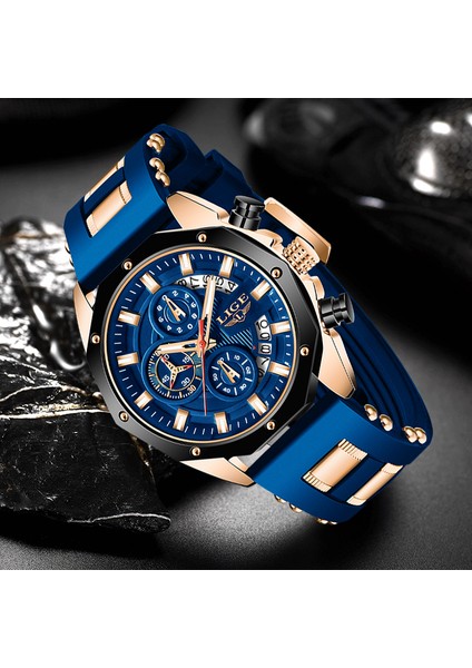 Gümüş Siyah 2022 Lıge Yeni Moda Erkek Saatler Top Marka Lüks Silikon Spor Izle Erkekler Kuvars Tarih Saat Su Geçirmez Kol Saati Chronograph (Yurt Dışından) modelleri