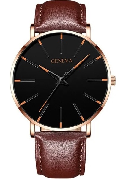 Deri Turuncu Gül Paslanmaz Çelik Hasır Kemer Kuvars Izle Erkekler Için Minimalist Ultra Ince Saat Moda Erkek Spor Deri Saat Relogio Masculino (Yurt Dışından)