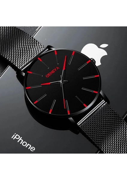 Deri Turuncu Gül Paslanmaz Çelik Hasır Kemer Kuvars Izle Erkekler Için Minimalist Ultra Ince Saat Moda Erkek Spor Deri Saat Relogio Masculino (Yurt Dışından)