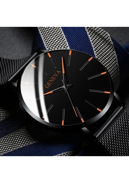 Deri Turuncu Gül Paslanmaz Çelik Hasır Kemer Kuvars Izle Erkekler Için Minimalist Ultra Ince Saat Moda Erkek Spor Deri Saat Relogio Masculino (Yurt Dışından)