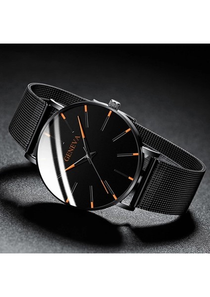 Deri Turuncu Gül Paslanmaz Çelik Hasır Kemer Kuvars Izle Erkekler Için Minimalist Ultra Ince Saat Moda Erkek Spor Deri Saat Relogio Masculino (Yurt Dışından)