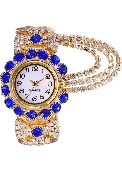 Mavi Renkli Lüks Bilezik Saatler Kadınlar Için Rhinestones ile Kristal Analog Bayanlar Kuvars Saatı Bayanlar Elbise Hediyelik Saat (Yurt Dışından)