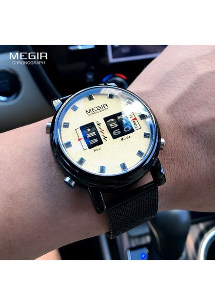 Kahverengi Kara Kutu Megır 2020 Yeni Lüks Saatler Erkekler Askeri Spor Makaralı Işaretçi Quartz Saat Erkek Moda Paslanmaz Çelik Tel Örgü Kayış Kol Saati (Yurt Dışından) modelleri