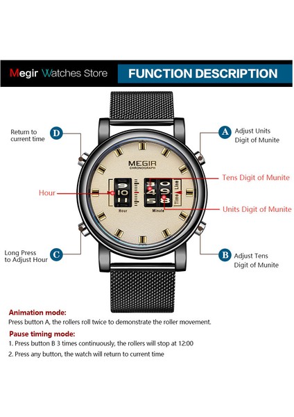 Kahverengi Kara Kutu Megır 2020 Yeni Lüks Saatler Erkekler Askeri Spor Makaralı Işaretçi Quartz Saat Erkek Moda Paslanmaz Çelik Tel Örgü Kayış Kol Saati (Yurt Dışından) indirimleri