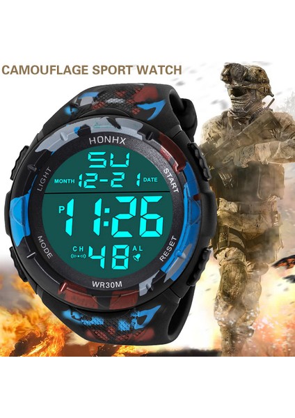C Honhx Lüks Üst Marka Izle Erkekler Analog Dijital Saat Askeri Spor LED Yaşam Su Geçirmez Izle Silikon Kordonlu Saat Saat (Yurt Dışından)