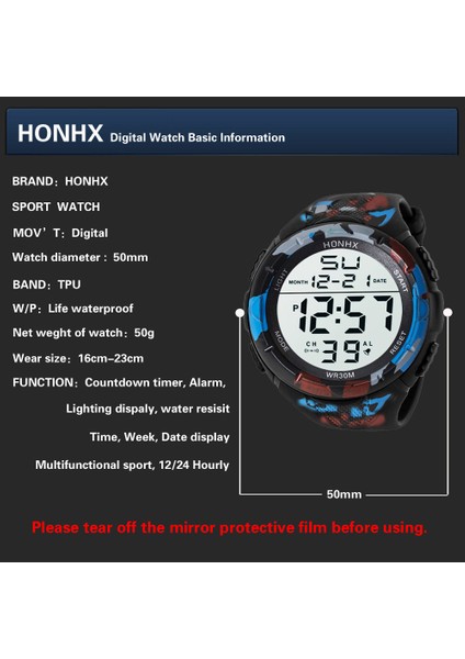 C Honhx Lüks Üst Marka Izle Erkekler Analog Dijital Saat Askeri Spor LED Yaşam Su Geçirmez Izle Silikon Kordonlu Saat Saat (Yurt Dışından)