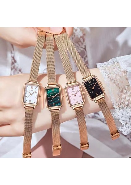 C Kuvars Izle Lüks Kadın Kare Kuvars Izle Yeşil Kadran Bilezik Saatler Kadınlar Için Moda Paslanmaz Çelik Kuvars Saat Bayanlar Bilek Izle (Yurt Dışından) modelleri