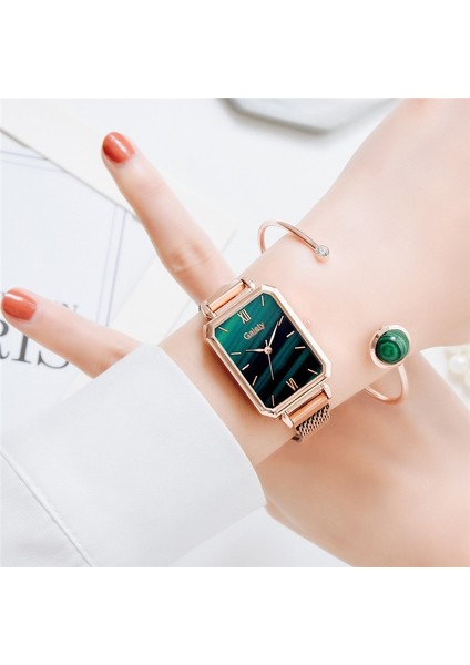 C Kuvars Izle Lüks Kadın Kare Kuvars Izle Yeşil Kadran Bilezik Saatler Kadınlar Için Moda Paslanmaz Çelik Kuvars Saat Bayanlar Bilek Izle (Yurt Dışından) indirimleri