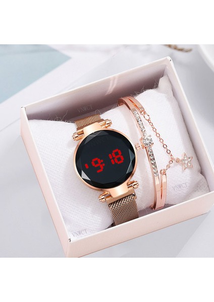 Gül Lüks LED Izle Kadınlar Manyetik Bilezik Saatler Gül Altın Dijital Elbise Izle Kuvars Kol Saati Bayanlar Saat Relogio Feminino (Yurt Dışından) fiyatları