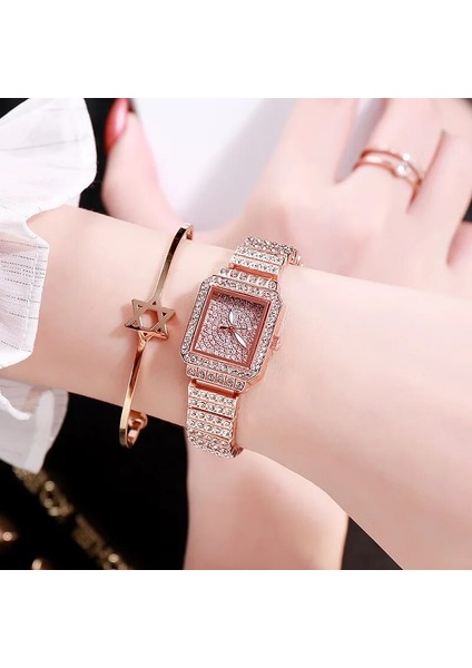 Gümüş Kadın Marka Lüks Tam Taklidi Bilezik Saatler Kare Elmas Bayanlar Izle Hediye Kuvars Kol Saati Relogios Femininos Saat (Yurt Dışından) fırsatları