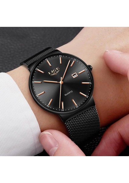 Siyah Lıge Erkek Saatler Moda Ultra Ince Izle Adam Su Geçirmez Tarih Kuvars Kol Saati Erkekler Için Iş Erkek Saat Relogio Masculino (Yurt Dışından) indirimleri