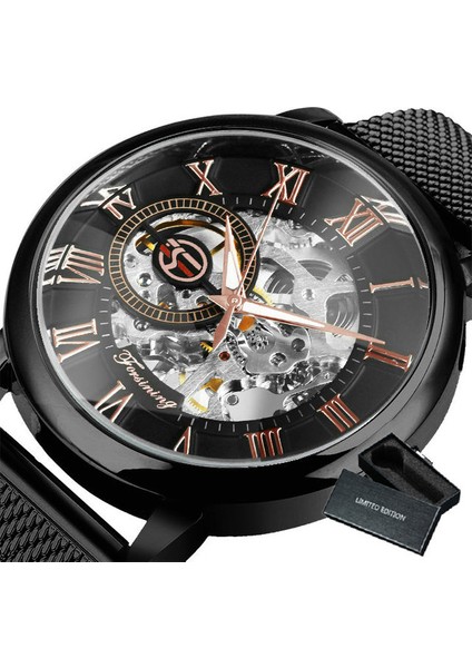 Bo Siyah Rg Forsınıng Erkekler Için Izle Mekanik Saatler Mavi Ultra Ince Örgü Kayış Moda Rahat Kol Saati Aydınlık Eller Saat (Yurt Dışından)