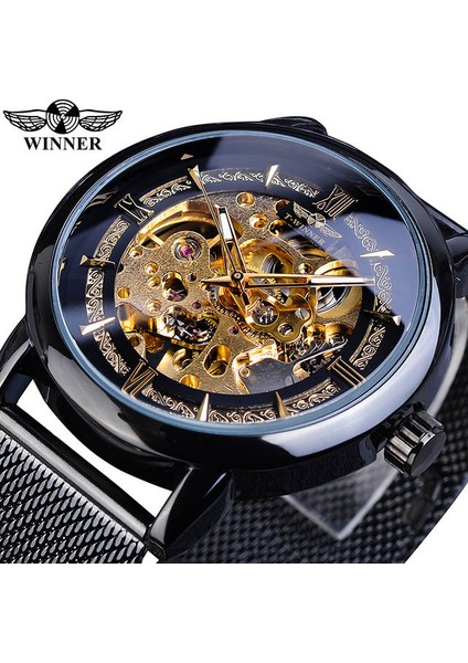 GMT1130-4 Kazanan Moda Gümüş Mekanik Saat Otomatik Erkek Örgü Bant Steampunk Şeffaf Paslanmaz Çelik Spor Kol Saati (Yurt Dışından)