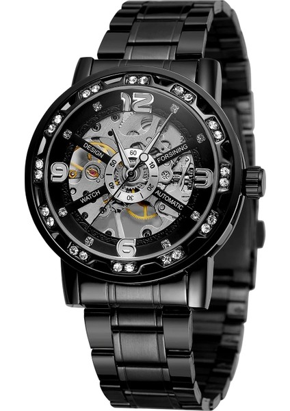 08 Forsınıng Avrupa ve Amerikan Basit Rüzgar Aydınlık Mekanik Saat Içi Boş Yuvarlak Siyah Çelik Şerit Izle Erkek Mekanik Saat (Yurt Dışından) fırsatları