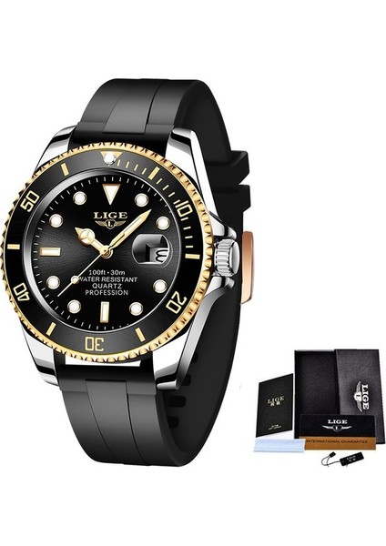 Siyah Altın Siyah Relogio Masculino Lıge Üst Marka Lüks Moda Dalgıç Izle Erkekler 30ATM Su Geçirmez Tarih Saat Spor Saatler Erkek Kuvars Kol Saati (Yurt Dışından)