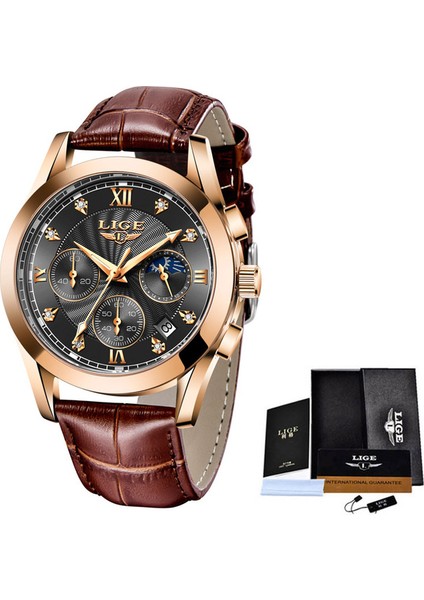 Gül Altın Siyah L Lıge Kuvars Izle Erkekler Için Saat Üst Dropshipping Aydınlık Su Geçirmez Erkek Saatler Çok Fonksiyonlu Kronograf Takvim Kol Saati (Yurt Dışından)