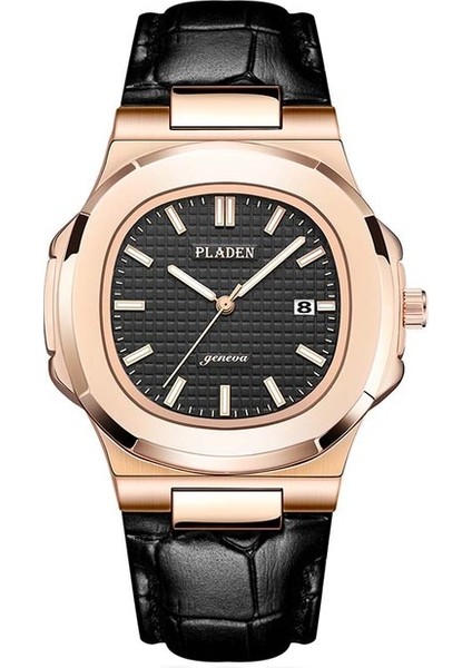 PL1020 Pladen Iş Erkekler Izle Lüks Moda Kuvars Kol Saati Erkek Paslanmaz Çelik Kayış Degrade Mavi Su Geçirmez Takvim Izle (Yurt Dışından)