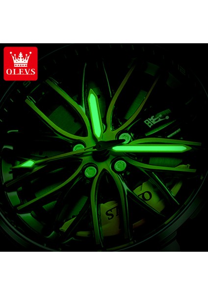 No.3 Olevs 9937 Tekerlek Tasarımı Erkekler Için Yüksek Kaliteli Su Geçirmez Izle Spor Kuvars Paslanmaz Çelik Kayış Erkek Kol Saati Aydınlık (Yurt Dışından)
