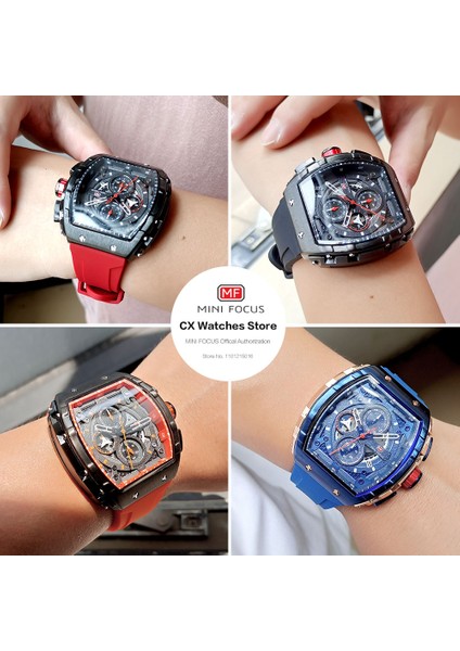 0399RED-BOX Mını Focus Chronograph Quartz Saat Erkekler Için Tonneau Dial Askeri Spor Kol Saati, Turuncu Silikon Kayış Otomatik Tarih 0399 (Yurt Dışından)