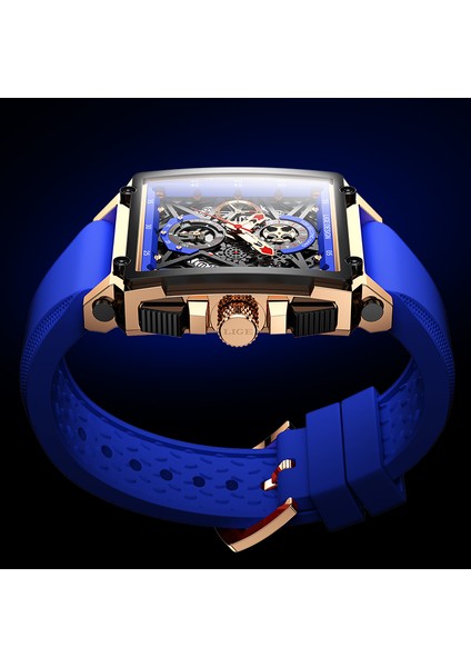 Gümüş Beyaz Içi Boş Kare Erkek Saatler Chronograph Lıge Marka Lüks Otomatik Tarih Erkekler Izle Su Geçirmez Erkek Kol Saatleri Relogio Masculino (Yurt Dışından)