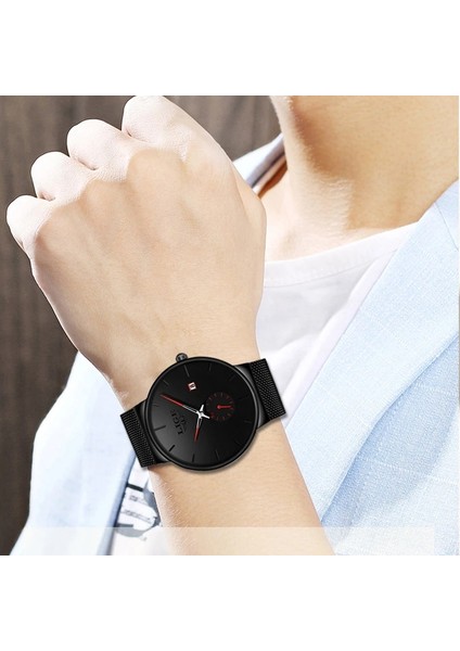 Siyah Kırmızı Lıge Kuvars Saat Spor Erkek Izle Üst Marka Lüks Ünlü Elbise Moda Saatler Erkek Unisex Ultra Ince Kol Saati Para Hombre (Yurt Dışından) modelleri