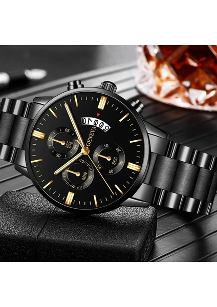 Gül Altın Gül Altın Reloj Hombre Moda Erkekler Paslanmaz Çelik Izle Lüks Takvim Kuvars Kol Saati Iş Saatleri Adam Saat Relogio Masculino (Yurt Dışından)