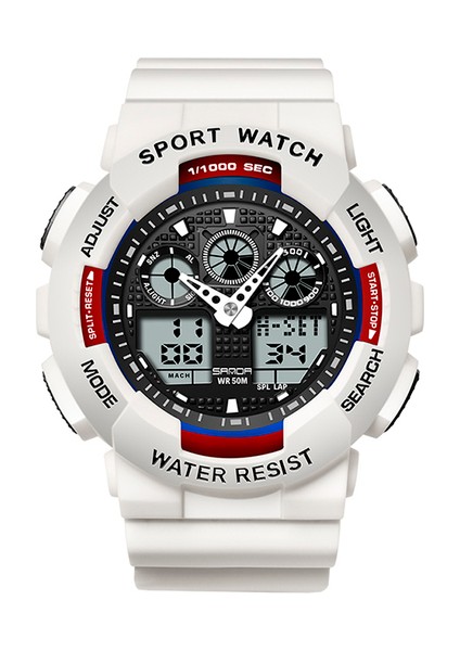 Beyaz Spor Izle Erkekler Lüks Çift Zamanlı Electrconi Saatler Kadın Kol Saati Moda Darbeye Dayanıklı Kronometre Askeri Spor Saati (Yurt Dışından)