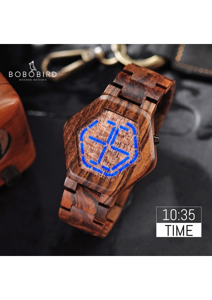Kahverengi Ahşap Kutu Bobo Bırd LED Ahşap Erkek Saatler Benzersiz Dijital Saat Erkek Gece Görüş Kuvars Kol Saati Relógio Masculino Dropshipping (Yurt Dışından) fiyatları
