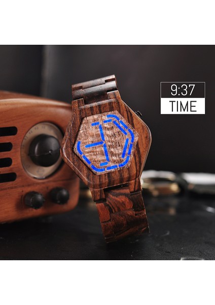 Kahverengi Ahşap Kutu Bobo Bırd LED Ahşap Erkek Saatler Benzersiz Dijital Saat Erkek Gece Görüş Kuvars Kol Saati Relógio Masculino Dropshipping (Yurt Dışından) modelleri