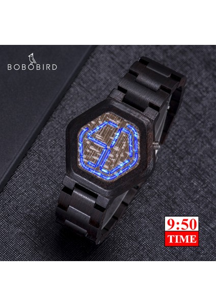Kahverengi Ahşap Kutu Bobo Bırd LED Ahşap Erkek Saatler Benzersiz Dijital Saat Erkek Gece Görüş Kuvars Kol Saati Relógio Masculino Dropshipping (Yurt Dışından) fırsatları