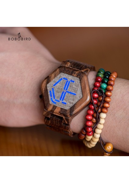 Kahverengi Ahşap Kutu Bobo Bırd LED Ahşap Erkek Saatler Benzersiz Dijital Saat Erkek Gece Görüş Kuvars Kol Saati Relógio Masculino Dropshipping (Yurt Dışından) indirimleri