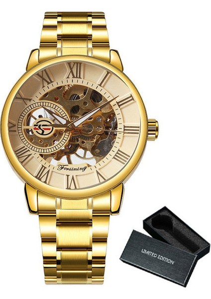 Bo Gold Gold Forsınıng Altın Mekanik Erkek Saatler Üst Marka Lüks Erkek Izle Paslanmaz Çelik Kayış Moda Iş Часы Мужские (Yurt Dışından)