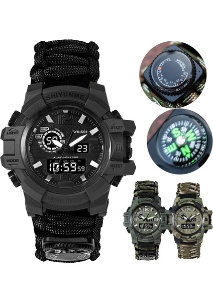 Kamuflaj Kırmızı Shıyunme Erkek Askeri Izle Su Geçirmez Kuvars Izle Pusula Termometre Spor LED Dijital Saat Erkek Relogio Masculino (Yurt Dışından)