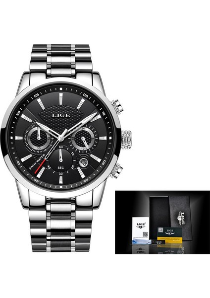 Gümüş Siyah S Yeni Saatler Chronograph Erkekler Için Orijinal Marka Izle Lüks Spor Su Geçirmez Kuvars Saat Paslanmaz Çelik Otomatik Tarih Reloj Hombre (Yurt Dışından)