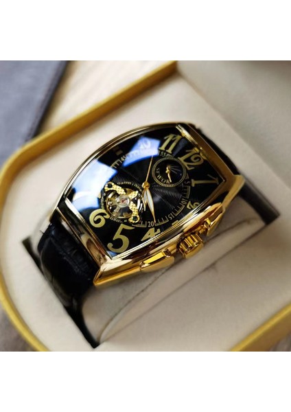 MM71202 Lüks Otomatik Mekanik Saatler Erkekler Için Kol Saati Tourbillon Bilek Saati Erkek Aydınlık Tonneau Adam Kol Saati (Yurt Dışından)