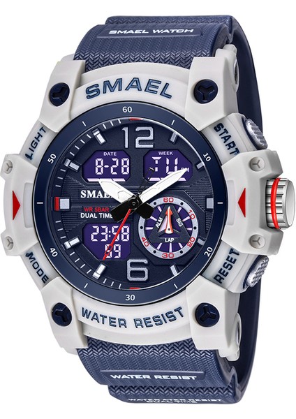Mavi-Beyaz Askeri Izle Kuvars Kol Saatleri Spor 50M Su Geçirmez Çalar Saat Işık Analog Dijital Erkek Saatler 8007 Erkek Saatler Dijital (Yurt Dışından)