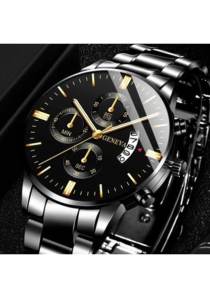 Yeşil Reloj Hombre Moda Erkekler Paslanmaz Çelik Izle Lüks Takvim Kuvars Kol Saati Iş Adam Için Saatler Saat Montre Homme (Yurt Dışından)