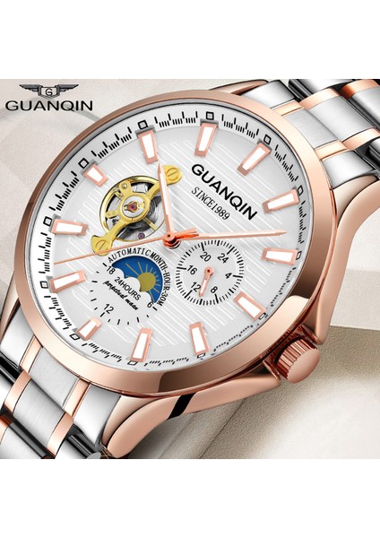 D Guanqın Tourbillon Mekanik Erkek Saatleri Üst Marka Su Geçirmez Saat Erkekler Iş Otomatik Analog Saat Relogios Masculino (Yurt Dışından)