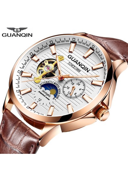 D Guanqın Tourbillon Mekanik Erkek Saatleri Üst Marka Su Geçirmez Saat Erkekler Iş Otomatik Analog Saat Relogios Masculino (Yurt Dışından)