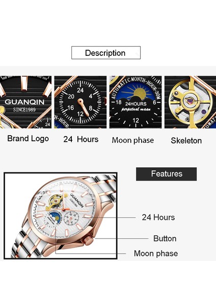 D Guanqın Tourbillon Mekanik Erkek Saatleri Üst Marka Su Geçirmez Saat Erkekler Iş Otomatik Analog Saat Relogios Masculino (Yurt Dışından)