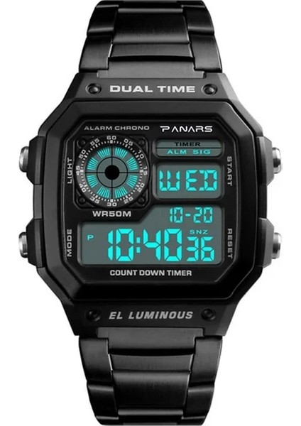 Metal-Siyah Reloj Deportivo Dijital Erkek Saatler Erkekler 5bar Su Geçirmez Spor Izle Spor Paslanmaz Çelik Kol Saati Relojes Deportivos Zegarek (Yurt Dışından)