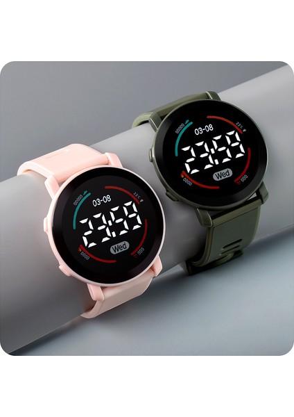 Pembe 2022 LED Dijital Yuvarlak Kadın Izle Aydınlık Arama Rahat Çok Fonksiyonlu Saat Açık Kauçuk Kayış Moda Izle Erkekler Için (Yurt Dışından)